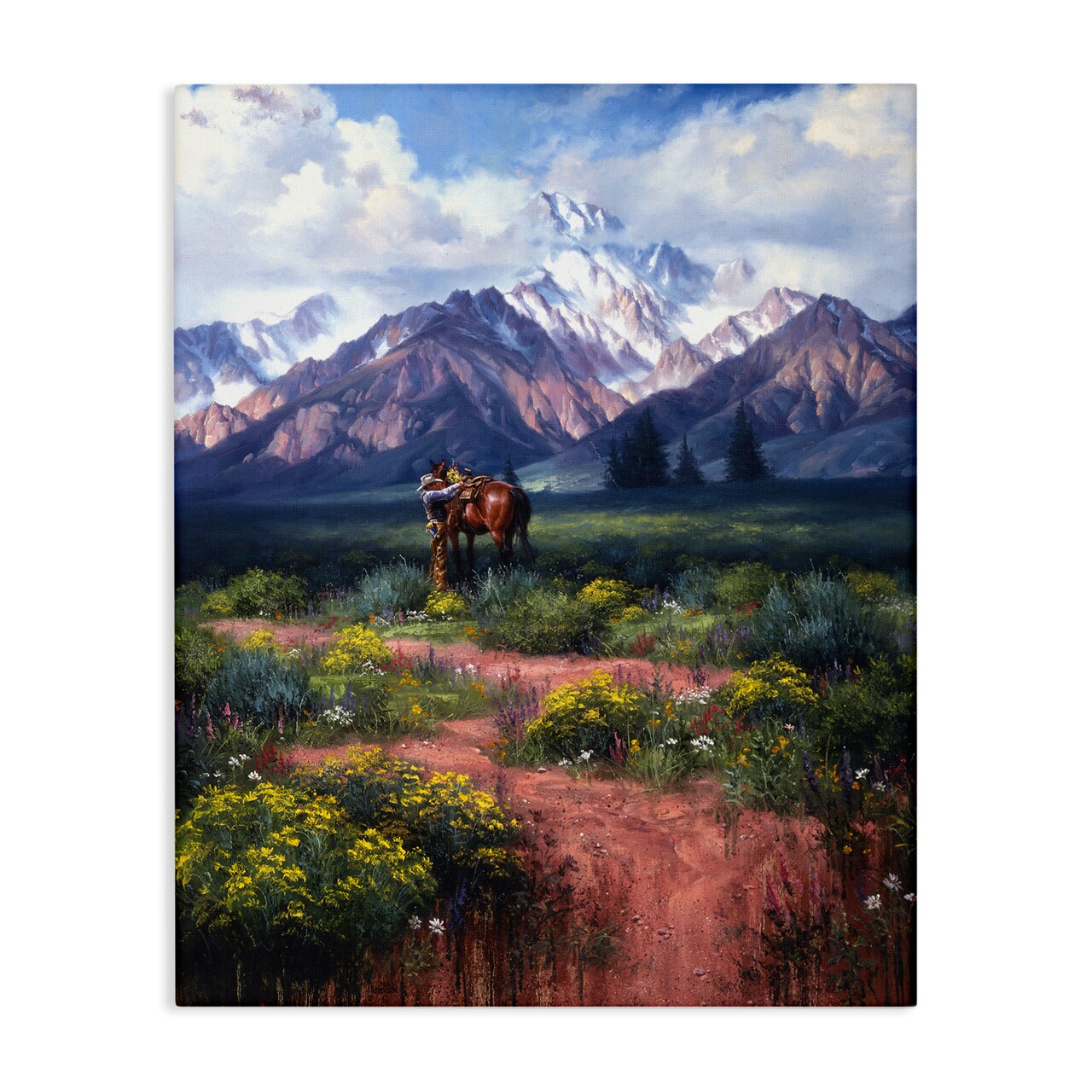 Stupell Industries Cowboy Tending Horse by Mountain Canvas By Jack Sorenson
